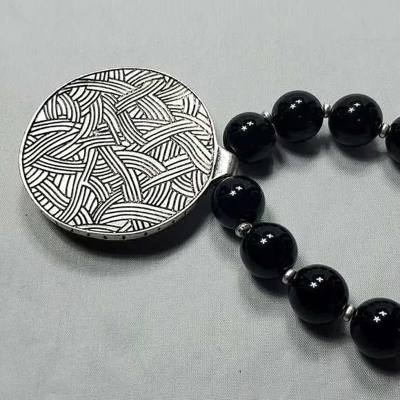 The Sak Metal & Stone Pendant Graduated Bead Necklace , reversible ,Black/Silver - Picture 4 of 4